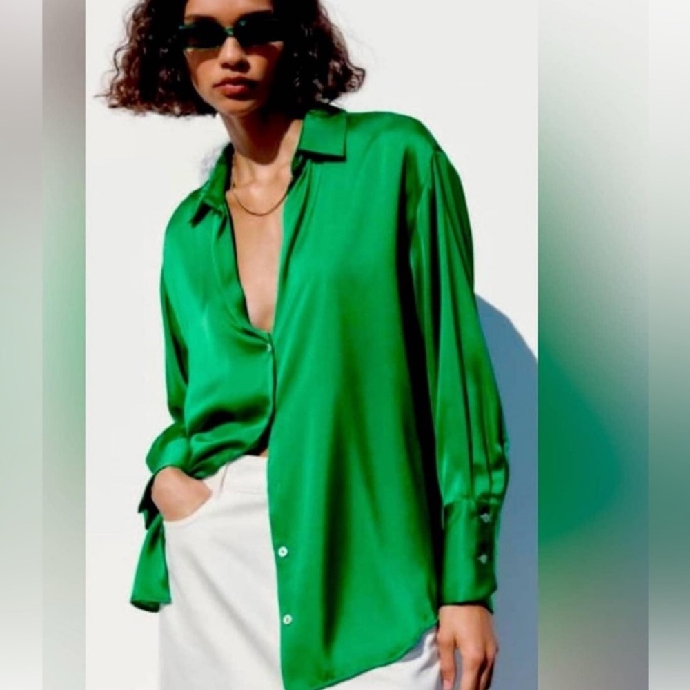 Satin Green Long Sleeve